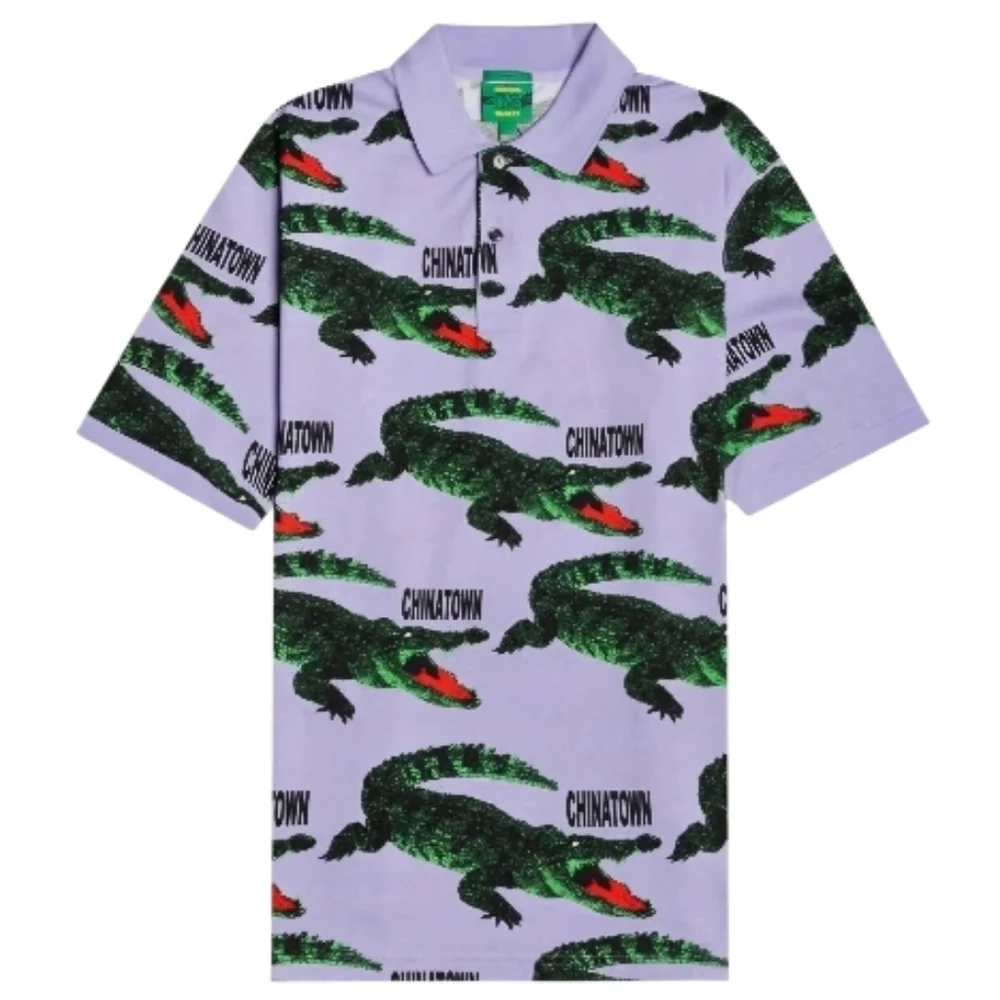 New Lacoste Alligator Print  x Chinatown‎ Market Gator Polo Shirt Purple Sz L - Picture 3 of 4